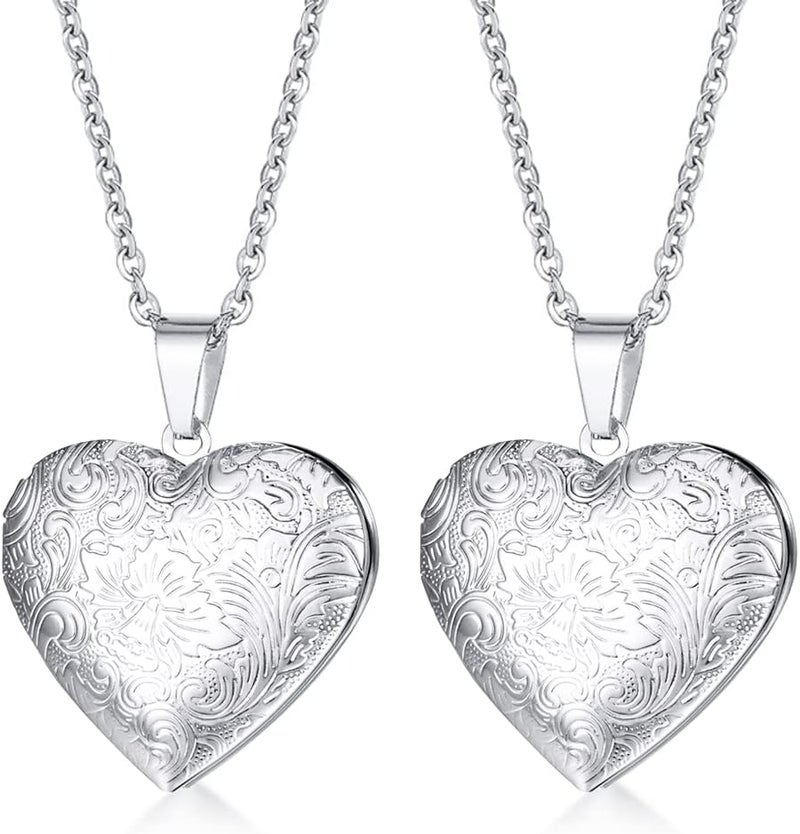 Weenkeey 2 Pcs Locket Necklace that Holds Pictures Stainless Steel Locket Pendant Necklace Memory Photo Pendant Necklace for Women Girls - Image 1